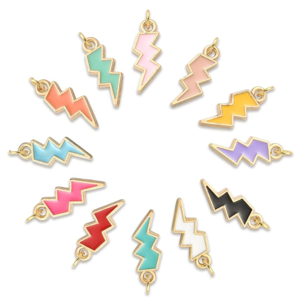 8178 100 Pcs Mixed Color Enamel Lightning Bolt Charms Flash Thunder Charms